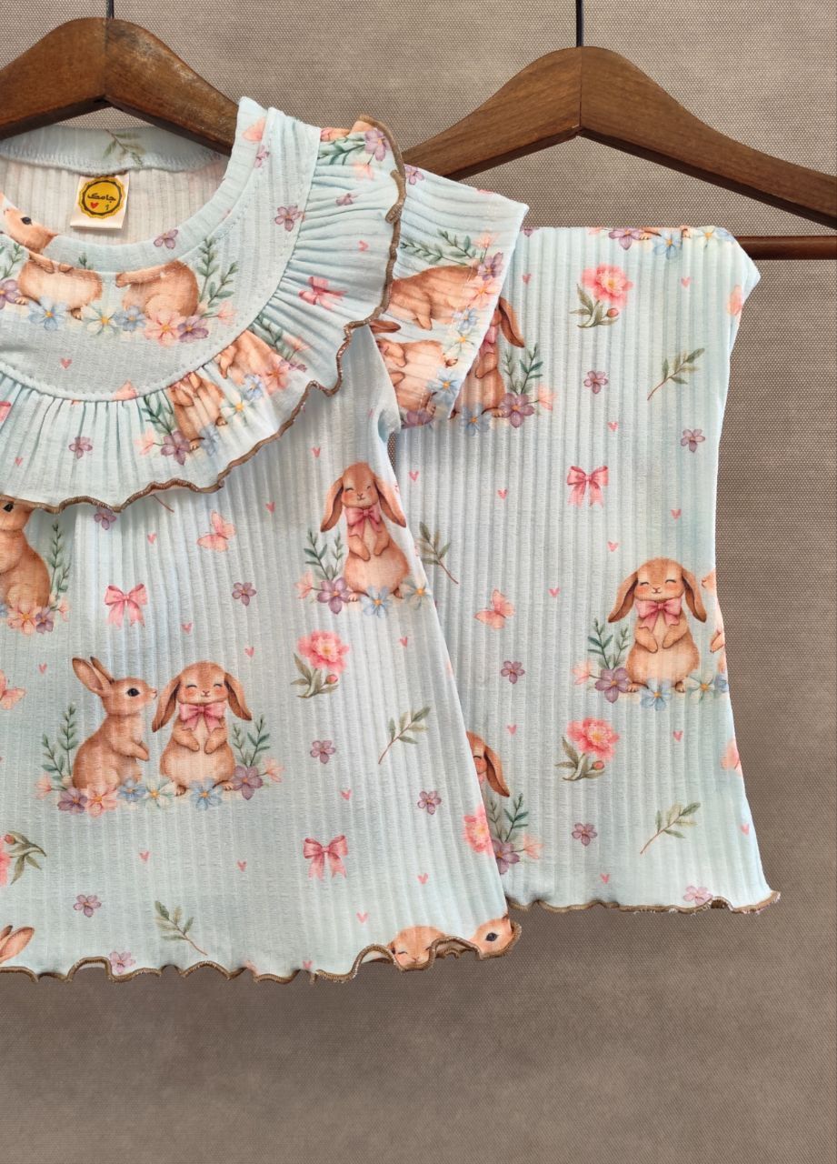 ست دخترانه آستین کوتاه و شلوار ریلی